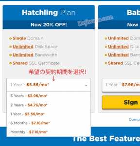 ホストゲーターWEBホスティングプラン　契約期間選択